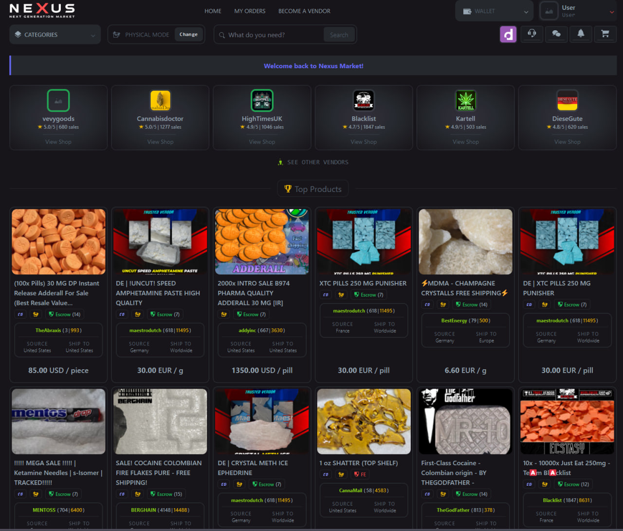 Nexus Darknet via Tor — illustrative view of the Nexus Marketplace banner and PGP verification section prior to login
